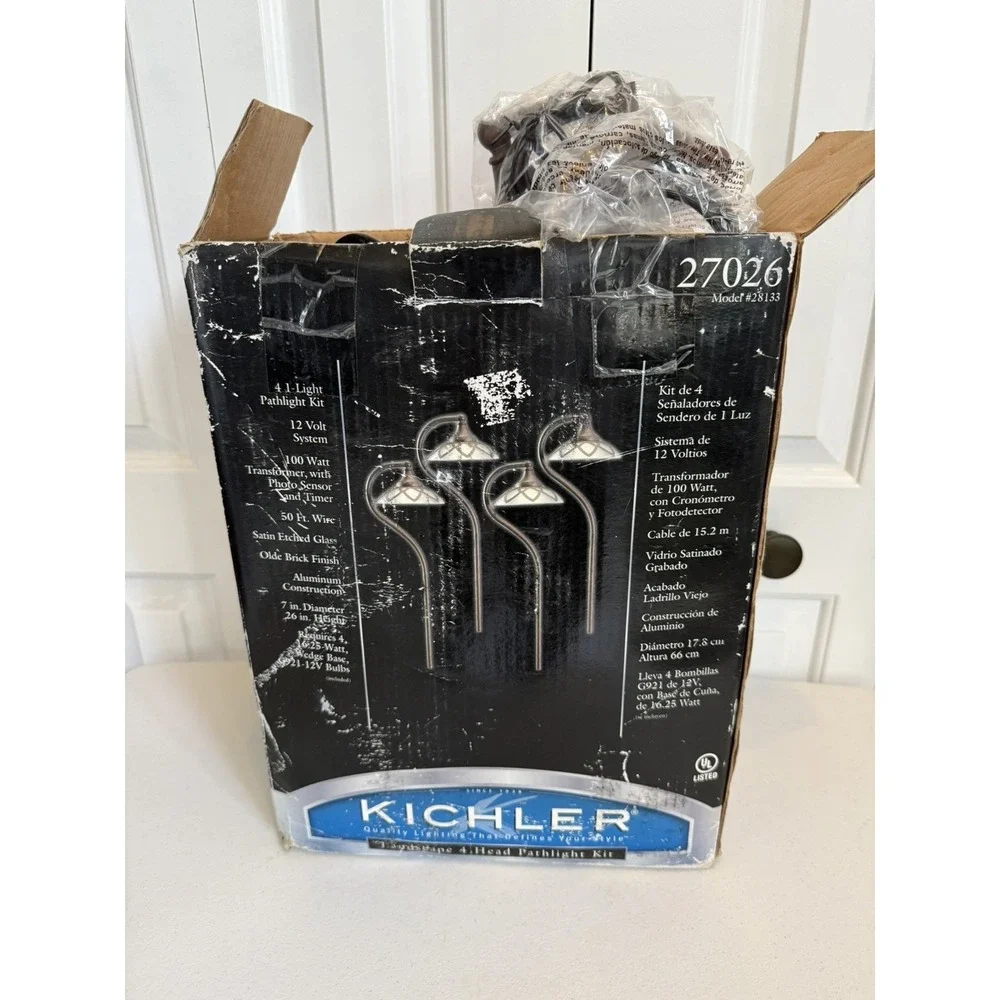 4 pack Kichler 28133 12 Volt LED‎ Path Light Olde Bronze Finish Etched Glass